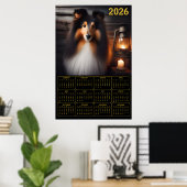 Shetland Sheepdog Lantern Glow Rustic Dog Calendar Poster (Heimbüro)