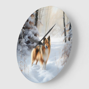 Shetland Sheepdog lässt es Weihnachten Große Wanduhr