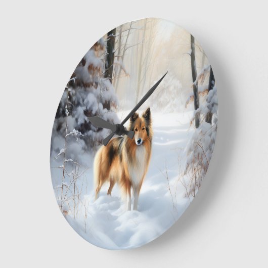 Shetland Sheepdog lässt es Weihnachten Große Wanduhr (Winkel)