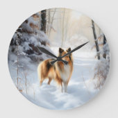 Shetland Sheepdog lässt es Weihnachten Große Wanduhr (Vorderseite)