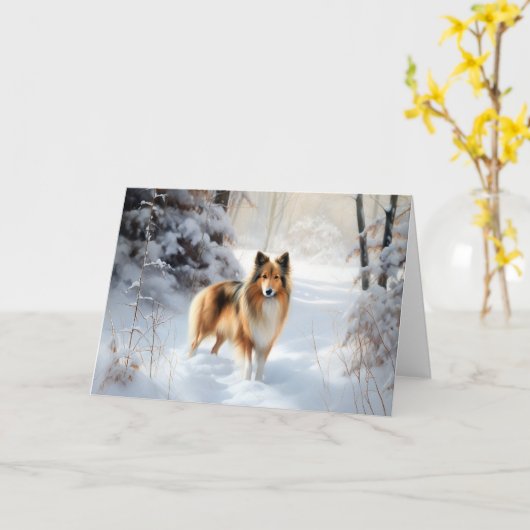 Shetland Sheepdog lässt es Weihnachten Karte (Gelbe Blume)