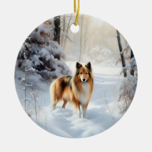 Shetland Sheepdog lässt es Weihnachten Keramik Ornament (Vorne)