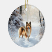 Shetland Sheepdog lässt es Weihnachten Keramik Ornament (Links)