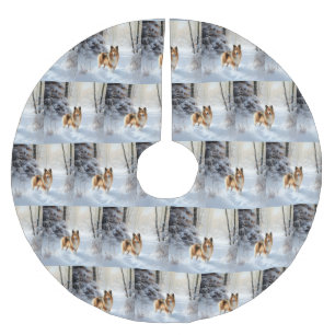 Shetland Sheepdog lässt es Weihnachten Polyester Weihnachtsbaumdecke