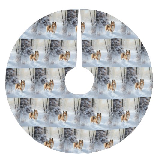 Shetland Sheepdog lässt es Weihnachten Polyester Weihnachtsbaumdecke (Vorderseite)