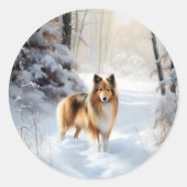 Shetland Sheepdog lässt es Weihnachten Runder Aufkleber (Vorderseite)