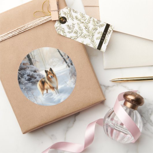 Shetland Sheepdog lässt es Weihnachten Runder Aufkleber (Schenken)