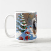Shetland Sheepdog läuft Schnee mit Weihnachtshut Kaffeetasse (Links)