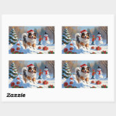 Shetland Sheepdog läuft Schnee mit Weihnachtshut Rechteckiger Aufkleber (Blatt)