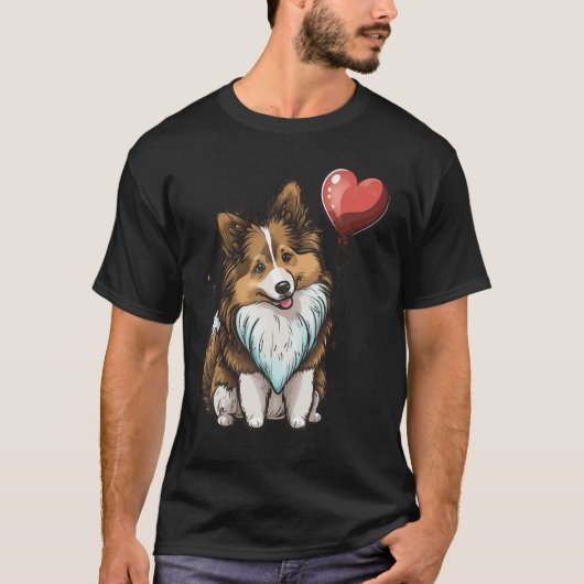 Shetland Sheepdog Love Heart Valentines Day on She T-Shirt (Vorderseite)