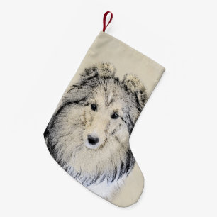 Shetland Sheepdog-Malerei - Niedliche Original Hun Kleiner Weihnachtsstrumpf