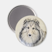 Shetland Sheepdog Malerei - Niedliche Original Hun Magnet (Vorderseite/Rückseite)