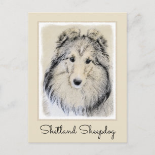 Shetland Sheepdog Malerei - Niedliche Original Hun Postkarte