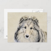 Shetland Sheepdog Malerei - Niedliche Original Hun Postkarte (Vorne/Hinten)