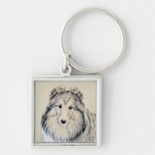 Shetland Sheepdog Malerei - Niedliche Original Hun Schlüsselanhänger
