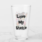 Shetland Sheepdog mit Blume und Schmetterlingen Glas (Rückseite)