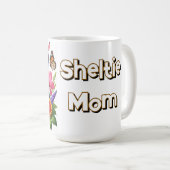 Shetland Sheepdog mit Blume und Schmetterlingen Kaffeetasse (VorderseiteRechts)
