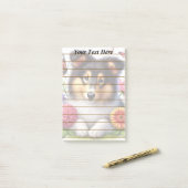 Shetland Sheepdog mit Blume und Schmetterlingen Post-it Klebezettel (Auf Schreibtisch)