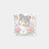 Shetland Sheepdog mit Blume und Schmetterlingen Post-it Klebezettel (Vorderseite)