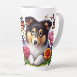 Shetland Sheepdog mit Blumen und Schmetterlingen Milchtasse