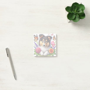 Shetland Sheepdog mit Blumen und Schmetterlingen Post-it Klebezettel