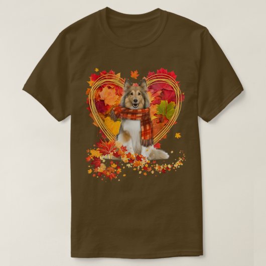 Shetland Sheepdog mit Herz aus Herbstblättern T-Shirt (Design vorne)