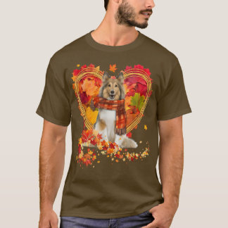 Shetland Sheepdog mit Herz aus Herbstblättern T-Shirt