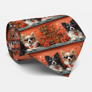Shetland Sheepdog mit Herz Rosen Valentinstag Krawatte