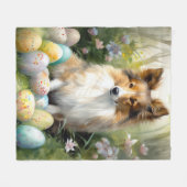 Shetland Sheepdog mit Ostereiern Urlaub Fleecedecke (Vorderseite (Horizontal))