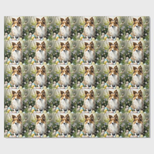 Shetland Sheepdog mit Ostereiern Urlaub Geschenkpapier (Flach)
