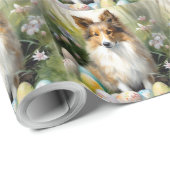 Shetland Sheepdog mit Ostereiern Urlaub Geschenkpapier (Rolleneckpunkt)