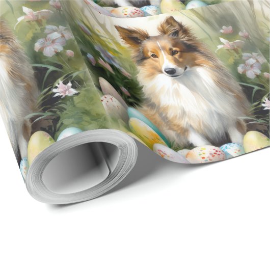 Shetland Sheepdog mit Ostereiern Urlaub Geschenkpapier (Rolleneckpunkt)
