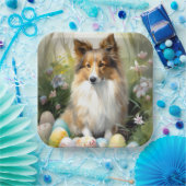 Shetland Sheepdog mit Ostereiern Urlaub Pappteller (Party)