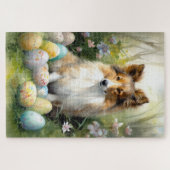 Shetland Sheepdog mit Ostereiern Urlaub Puzzle (Horizontal)