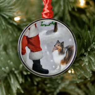 Shetland Sheepdog mit Weihnachten Ornament Aus Metall