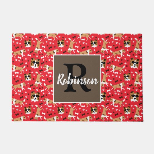 Shetland Sheepdog Monogram Nachname Fußmatte (Vorderseite)