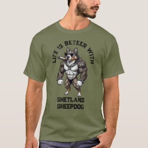 Shetland Sheepdog, muskulös, tätowiert, Bodybuilde T-Shirt