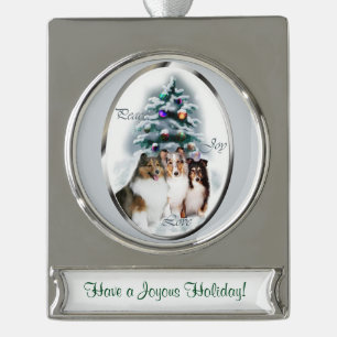 Shetland Sheepdog Personalisiert Banner-Ornament Silber