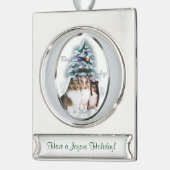 Shetland Sheepdog Personalisiert Banner-Ornament Silber (Links)