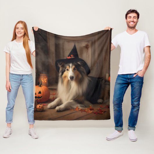Shetland Sheepdog Pumpkins Halloween Beängstigend Fleecedecke (Beispiel)