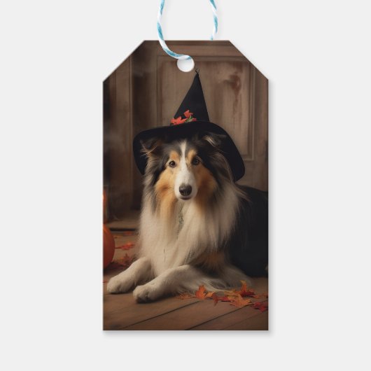 Shetland Sheepdog Pumpkins Halloween Beängstigend Geschenkanhänger (Vorderseite)