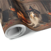 Shetland Sheepdog Pumpkins Halloween Beängstigend Geschenkpapier (Rolleneckpunkt)