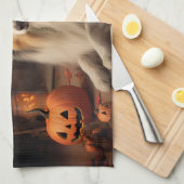 Shetland Sheepdog Pumpkins Halloween Beängstigend Geschirrtuch (Viertel Falte)