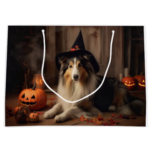 Shetland Sheepdog Pumpkins Halloween Beängstigend Große Geschenktüte (Vorderseite)