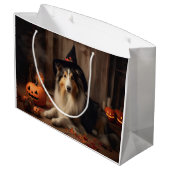 Shetland Sheepdog Pumpkins Halloween Beängstigend Große Geschenktüte (Rückseite Schrägansicht)