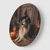 Shetland Sheepdog Pumpkins Halloween Beängstigend Große Wanduhr (Winkel)