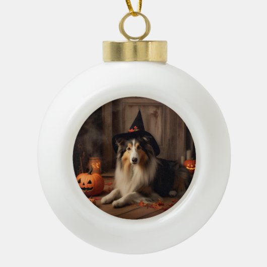 Shetland Sheepdog Pumpkins Halloween Beängstigend Keramik Kugel-Ornament (Vorderseite)