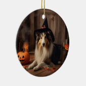 Shetland Sheepdog Pumpkins Halloween Beängstigend Keramik Ornament (Rechts)