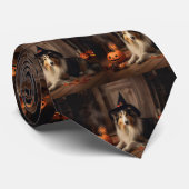 Shetland Sheepdog Pumpkins Halloween Beängstigend Krawatte (Gerollt)