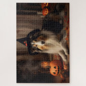 Shetland Sheepdog Pumpkins Halloween Beängstigend Puzzle (Vertikal)